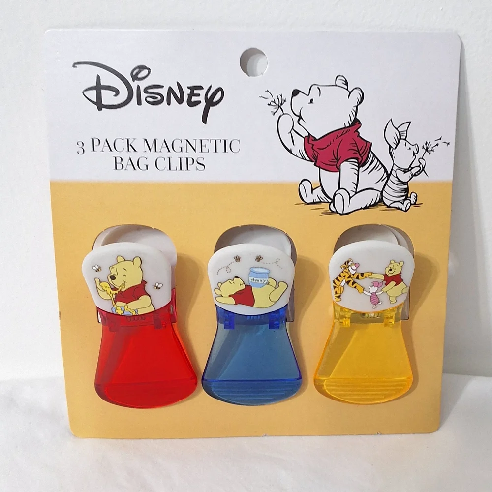 Disney Winnie The Pooh Magnetic Chip Clips – Set of 3 Bag Clips for Food Storage